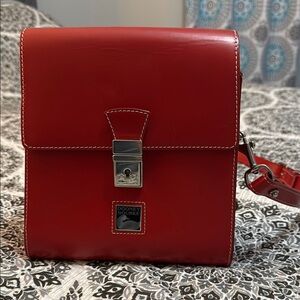 Dooney & Bourke Red Messenger Bag with Silver Hardware